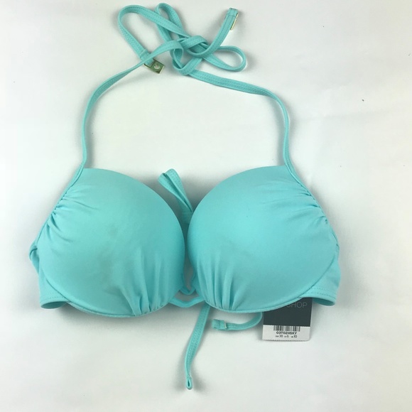 Topshop Swim Topshop Ruched Push Up Bikini Top Solid Blue Poshmark